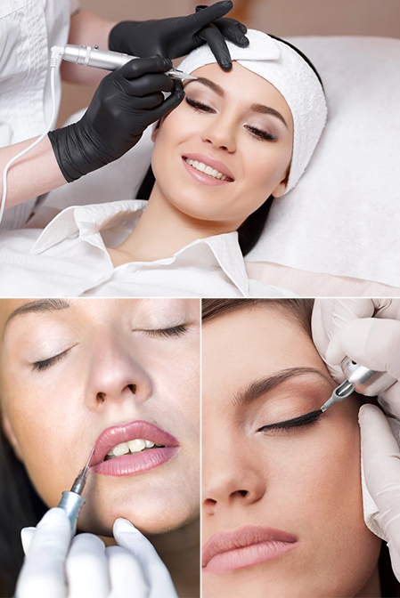 Permanent makeup - lips, lashes and brows definition and contouring.